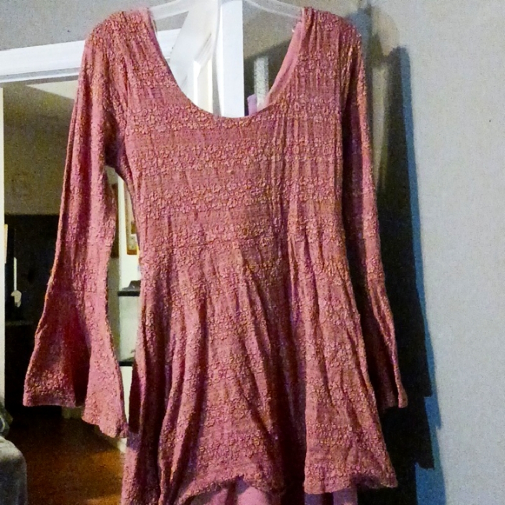 Peach colored lace dress